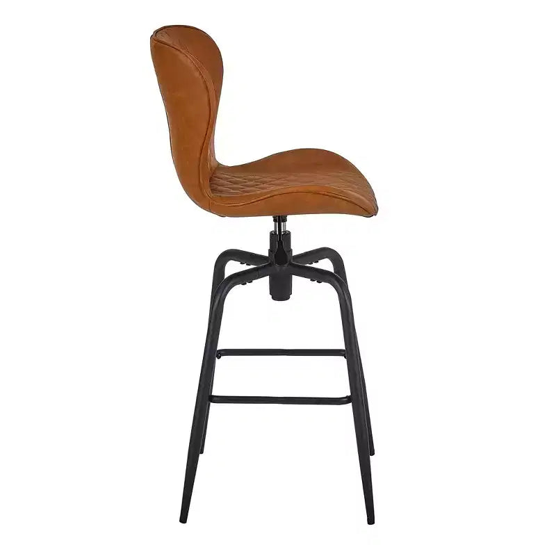 Bar Stool Faux Leather Counter Height Barstool with Metal Legs and Footrest, Brown