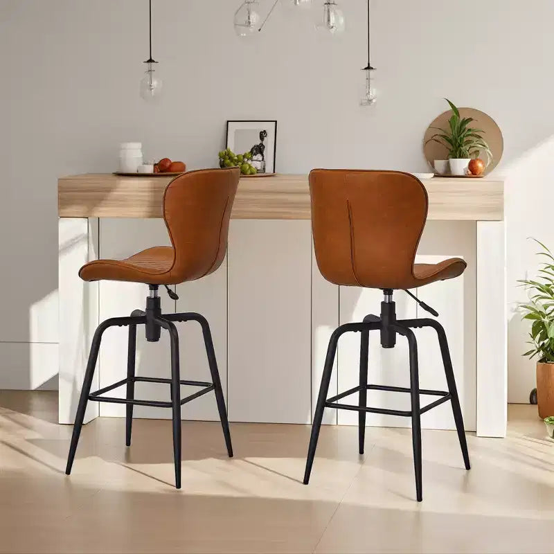 Bar Stool Faux Leather Counter Height Barstool with Metal Legs and Footrest, Brown