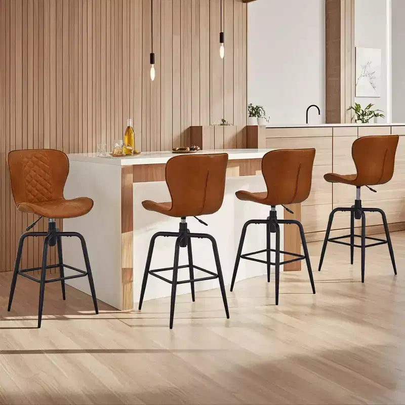 Bar Stool Faux Leather Counter Height Barstool with Metal Legs and Footrest, Brown