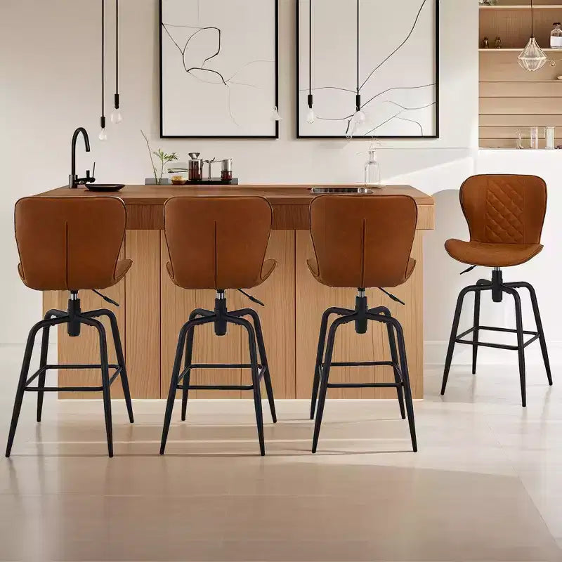 Bar Stool Faux Leather Counter Height Barstool with Metal Legs and Footrest, Brown