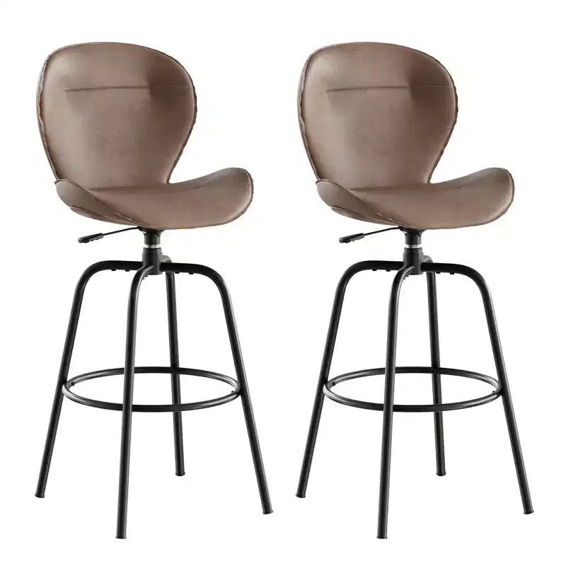 Bar Stool Faux Leather Counter Height Barstool with Metal Legs and Footrest, Brown