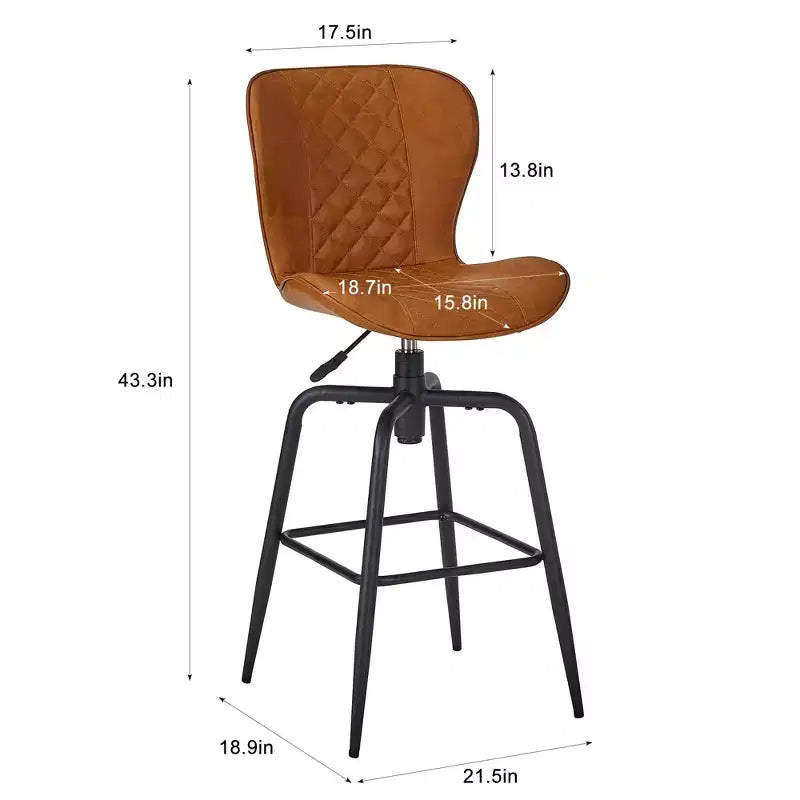 Bar Stool Faux Leather Counter Height Barstool with Metal Legs and Footrest, Brown