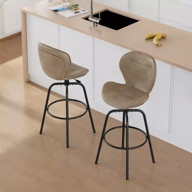 Bar Stool Faux Leather Counter Height Barstool with Metal Legs and Footrest, Brown