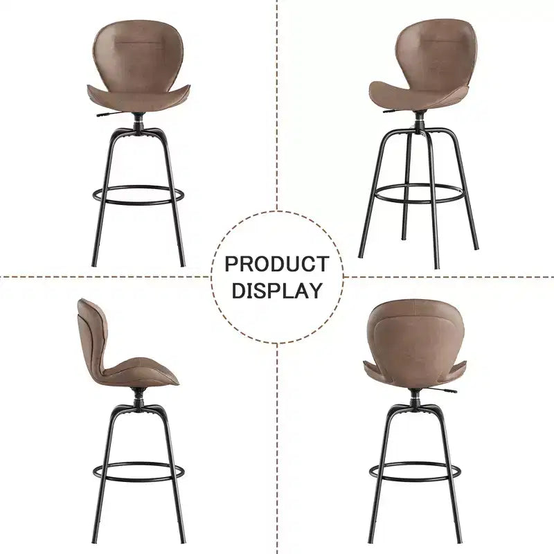 Bar Stool Faux Leather Counter Height Barstool with Metal Legs and Footrest, Brown