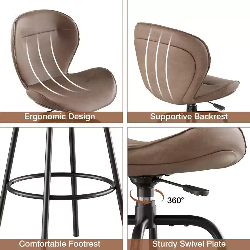 Bar Stool Faux Leather Counter Height Barstool with Metal Legs and Footrest, Brown