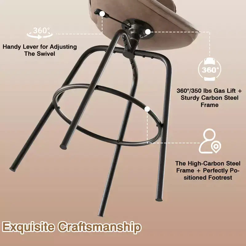 Bar Stool Faux Leather Counter Height Barstool with Metal Legs and Footrest, Brown