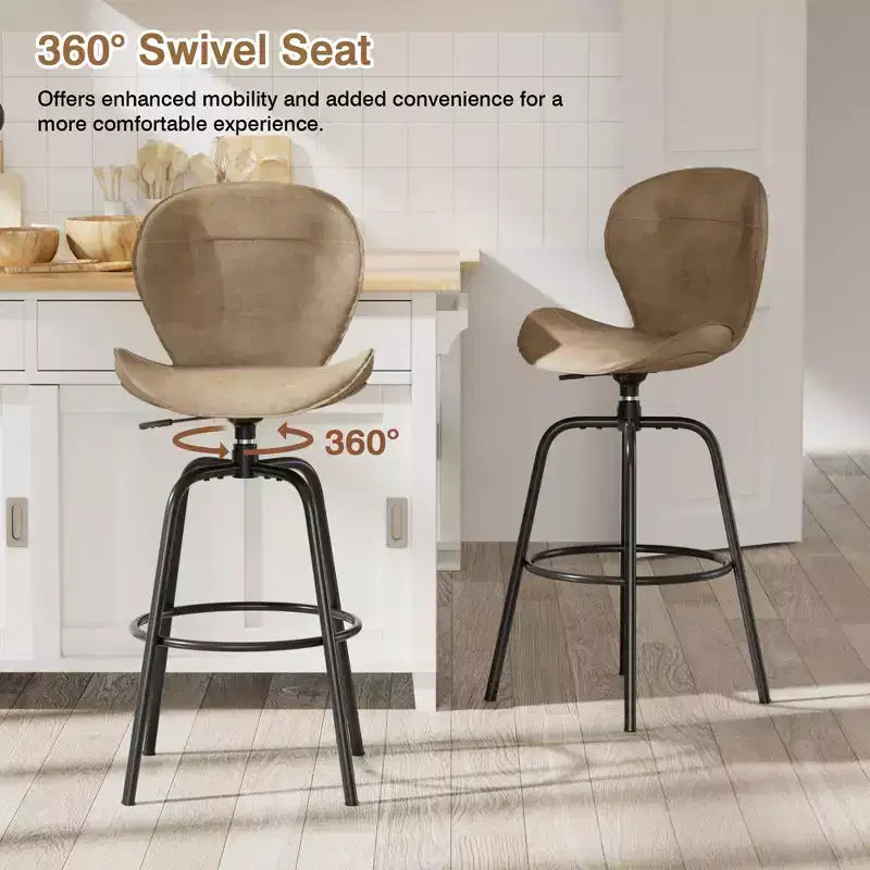 Bar Stool Faux Leather Counter Height Barstool with Metal Legs and Footrest, Brown