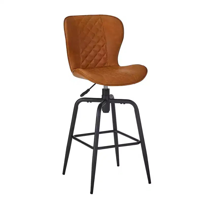 Bar Stool Faux Leather Counter Height Barstool with Metal Legs and Footrest, Brown