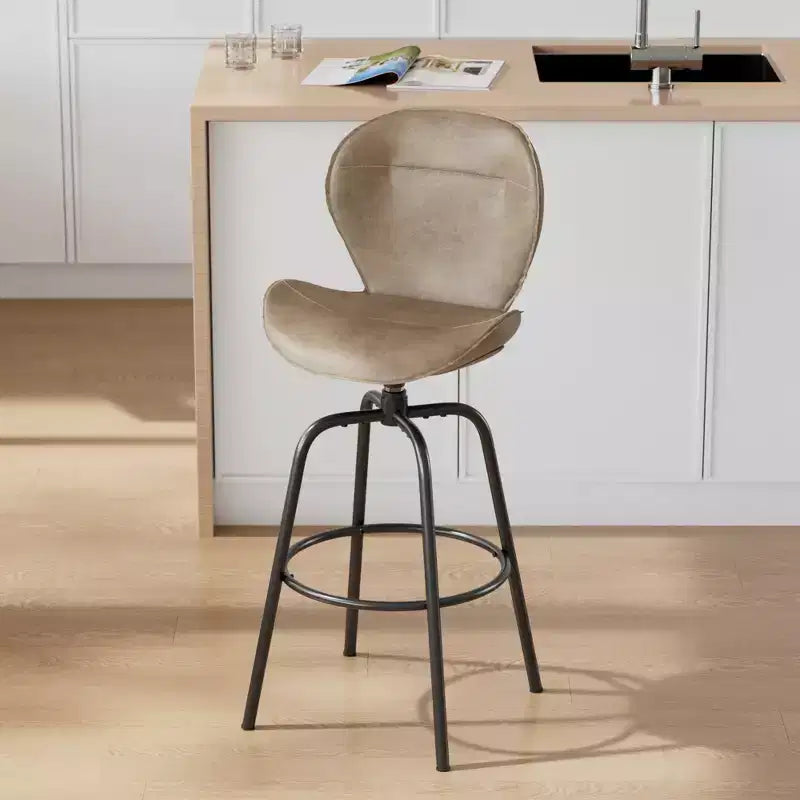 Bar Stool Faux Leather Counter Height Barstool with Metal Legs and Footrest, Brown