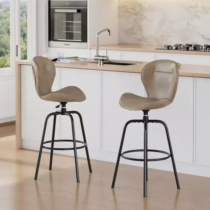 Bar Stool Faux Leather Counter Height Barstool with Metal Legs and Footrest, Brown