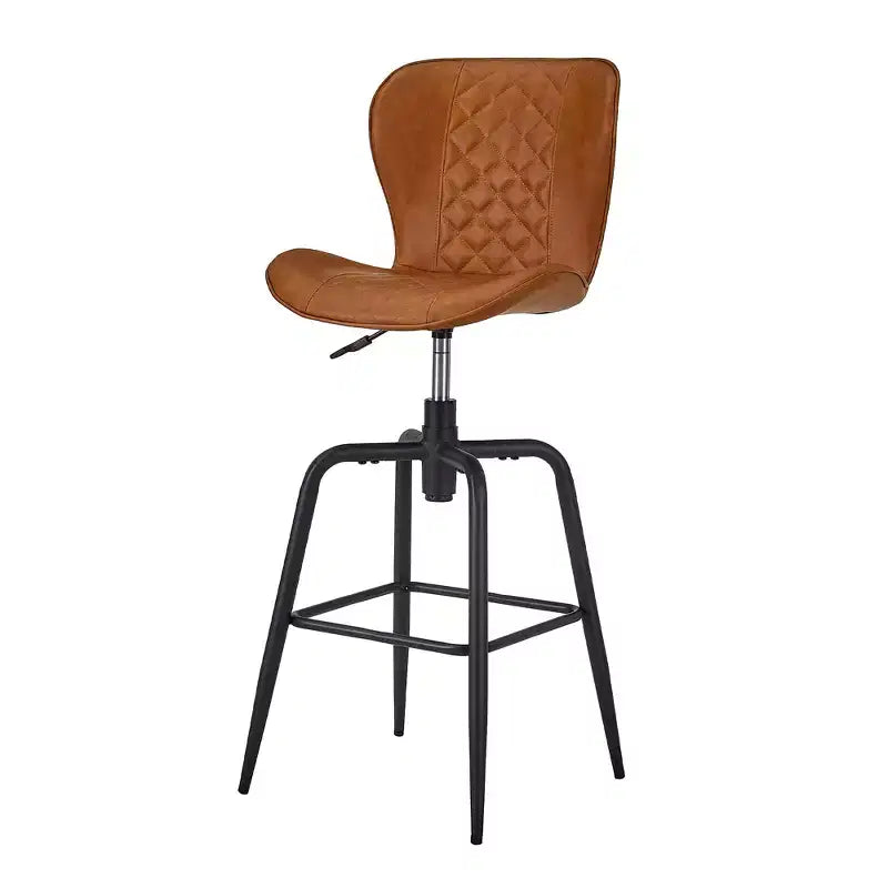 Bar Stool Faux Leather Counter Height Barstool with Metal Legs and Footrest, Brown