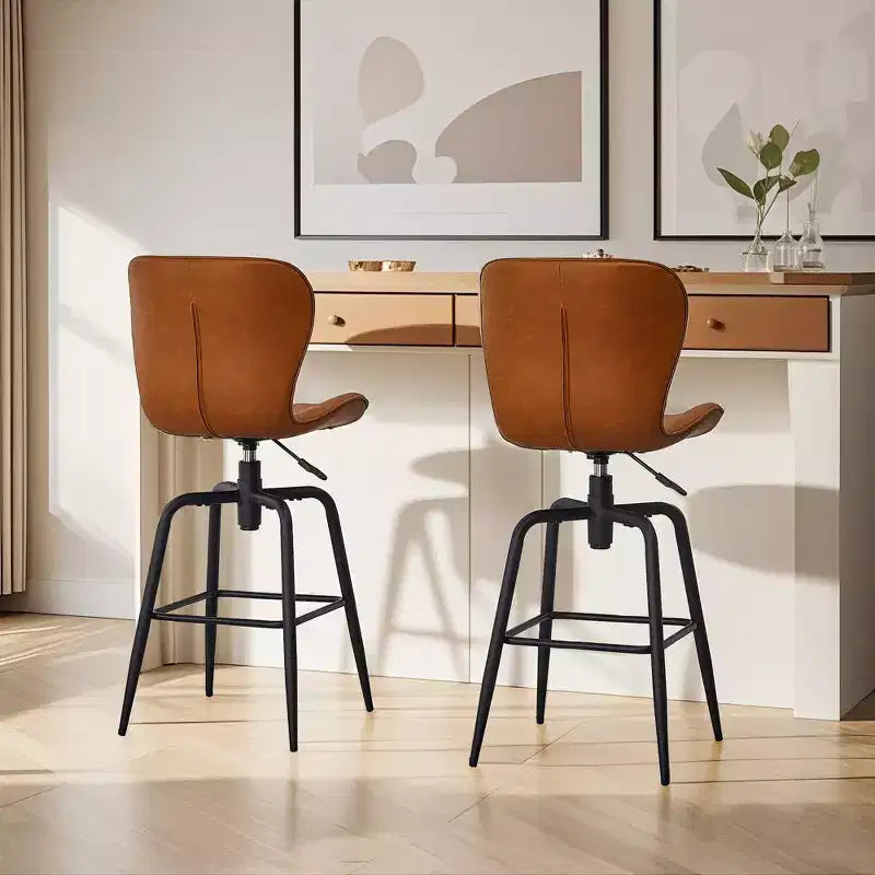 Bar Stool Faux Leather Counter Height Barstool with Metal Legs and Footrest, Brown