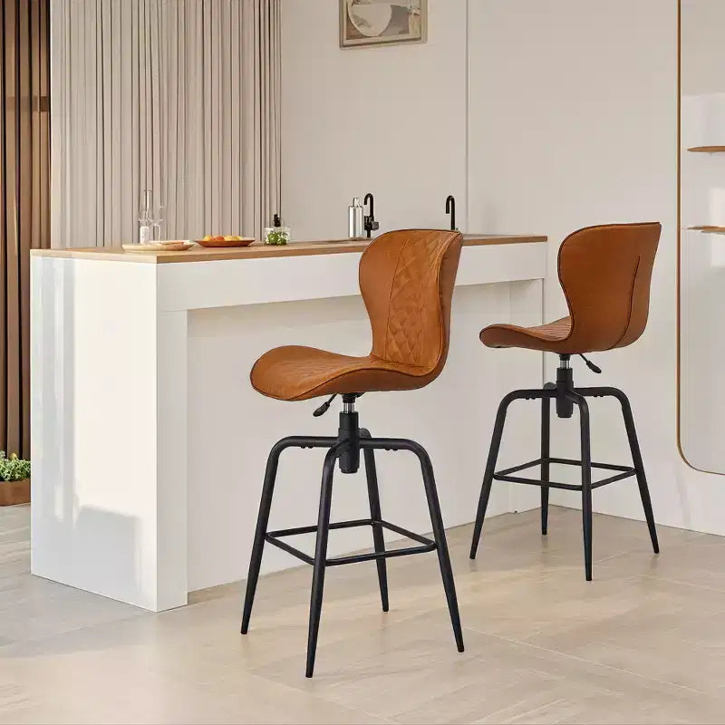 Bar Stool Faux Leather Counter Height Barstool with Metal Legs and Footrest, Brown