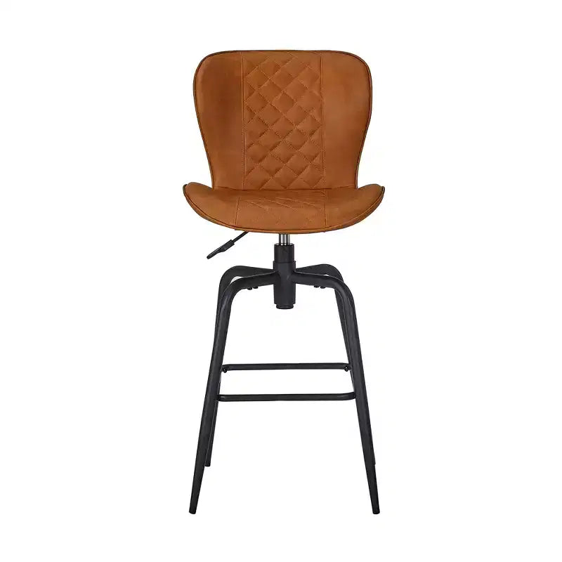 Bar Stool Faux Leather Counter Height Barstool with Metal Legs and Footrest, Brown