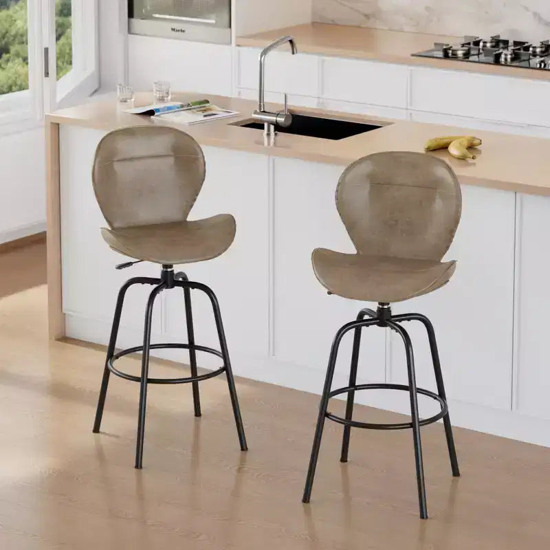 Bar Stool Faux Leather Counter Height Barstool with Metal Legs and Footrest, Brown