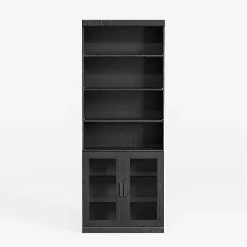 Credenza decorativa in legno nera da 80x31x16, con ripiani regolabili e ante in vetro, per cucina, camera da letto e soggiorno/sala da pranzo