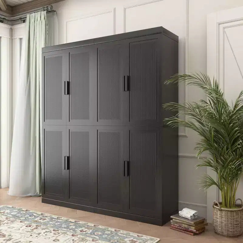 Credenza in legno effetto venatura nera 72x62x16, mobile organizer con ripiani regolabili e ante in rattan per cucina, camera da letto, ingresso e soggiorno