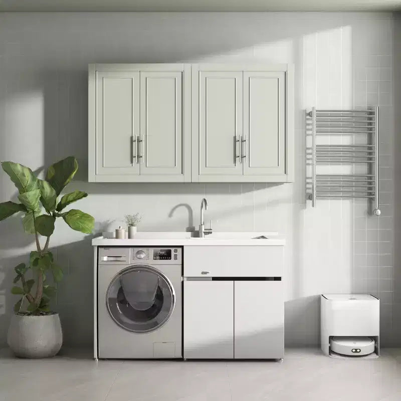 Mobiletto da parete per bagno e cucina, armadietto dei medicinali sopra il WC, mobiletto per lavanderia con ante e ripiani contenitori, grigio