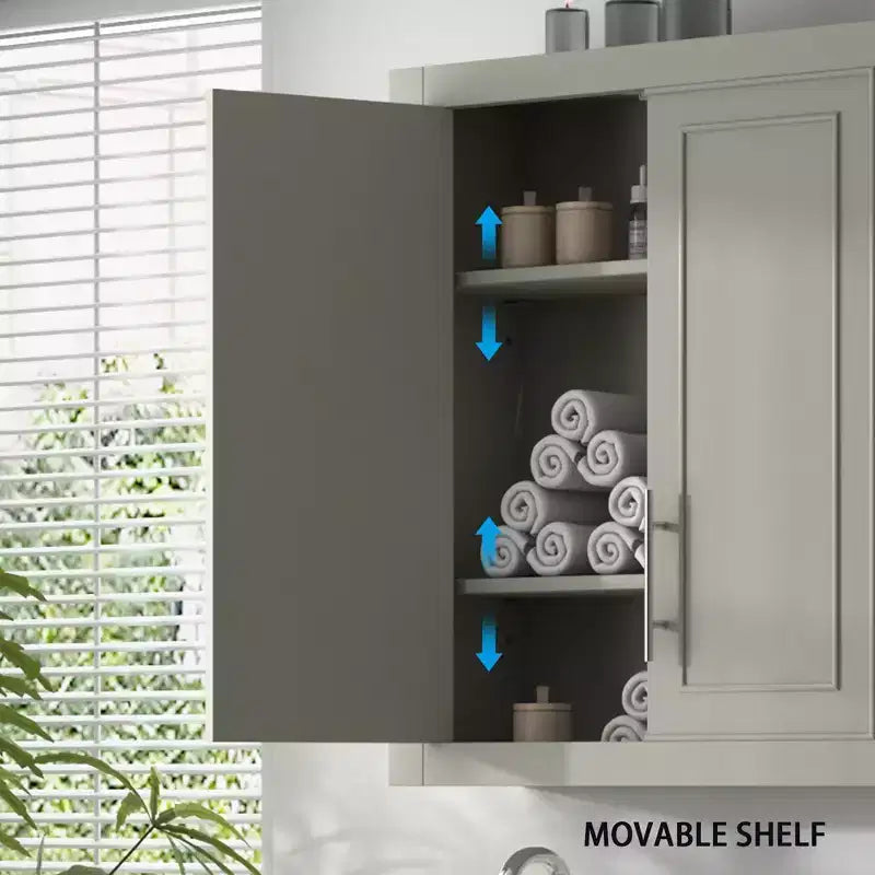 Mobiletto da parete per bagno e cucina, armadietto dei medicinali sopra il WC, mobiletto per lavanderia con ante e ripiani contenitori, grigio