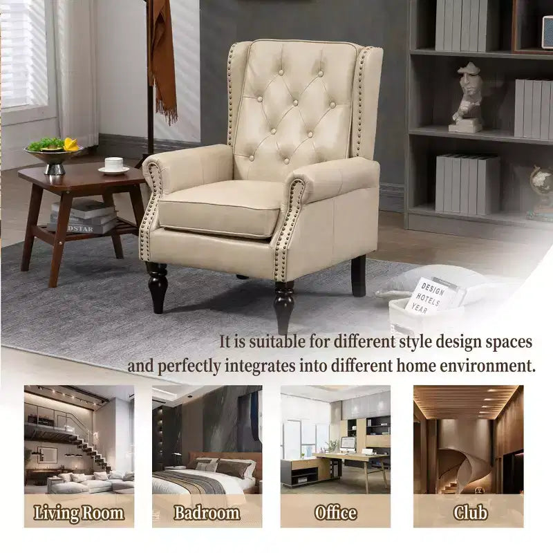 Poltrona decorativa moderna imbottita con braccioli e robuste gambe in legno, comoda poltrona lounge per soggiorno e camera da letto