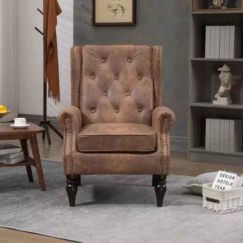 Poltrona decorativa moderna imbottita con braccioli e robuste gambe in legno, comoda poltrona lounge per soggiorno e camera da letto