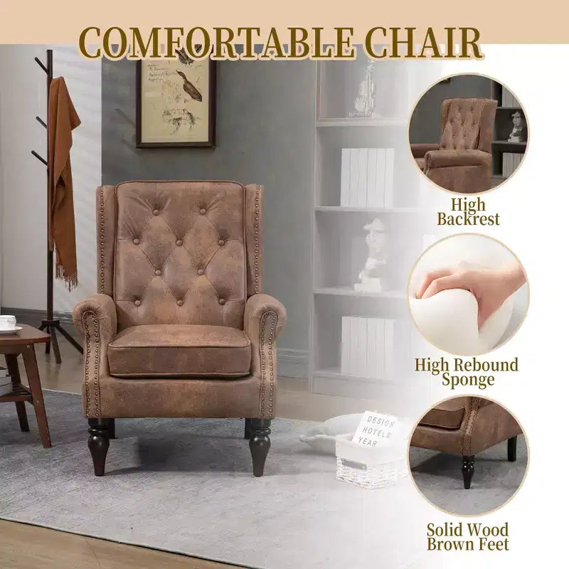 Poltrona decorativa moderna imbottita con braccioli e robuste gambe in legno, comoda poltrona lounge per soggiorno e camera da letto