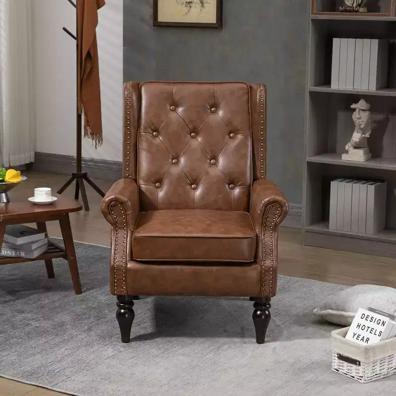 Poltrona decorativa moderna imbottita con braccioli e robuste gambe in legno, comoda poltrona lounge per soggiorno e camera da letto