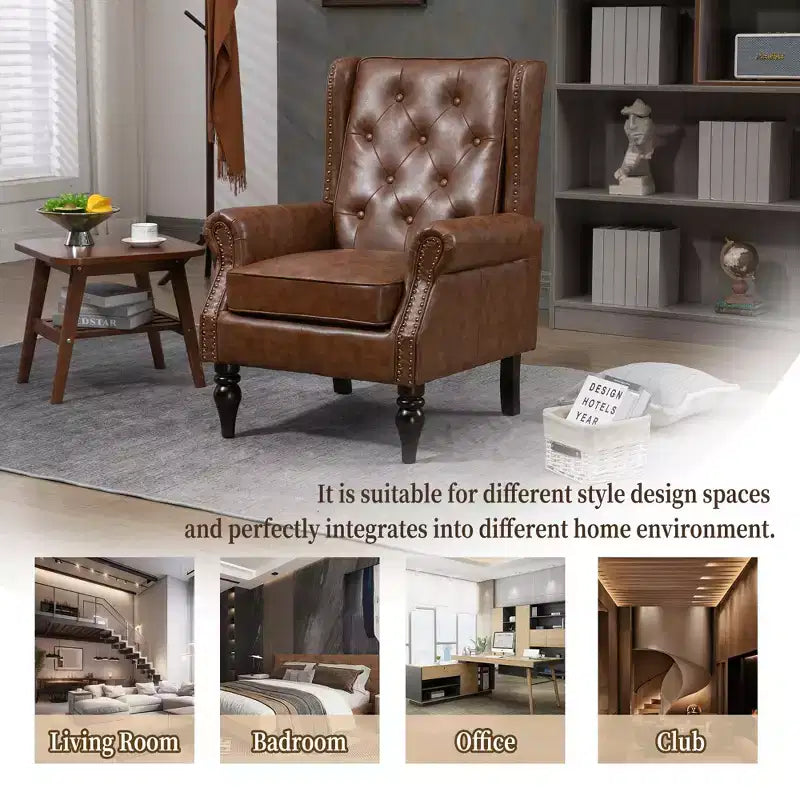 Poltrona decorativa moderna imbottita con braccioli e robuste gambe in legno, comoda poltrona lounge per soggiorno e camera da letto