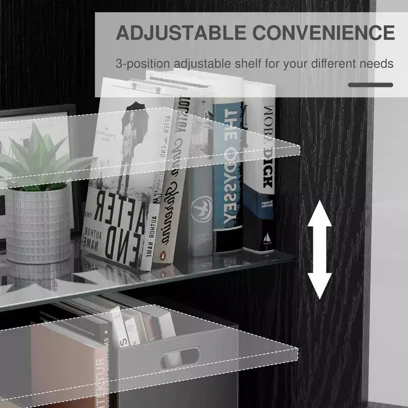 [31-inch | Transparent Design]Black Wood Grain Glass Door Display Cabinet (Ideal for Bedroom/Living Room)