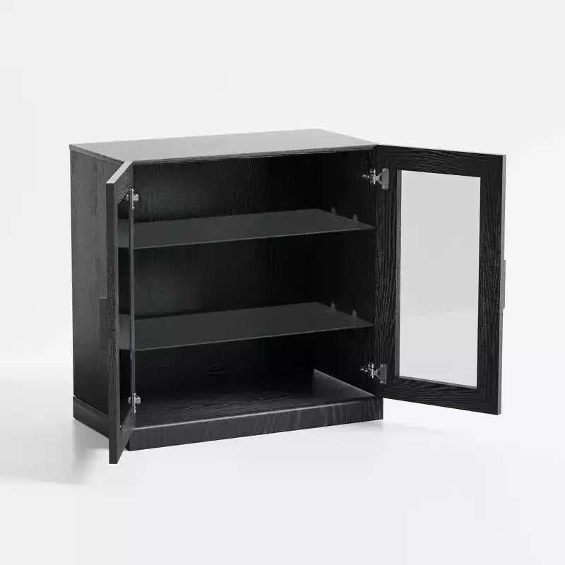 [31-inch | Transparent Design]Black Wood Grain Glass Door Display Cabinet (Ideal for Bedroom/Living Room)