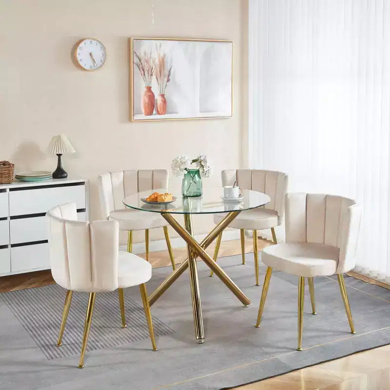 Poltrona decorativa moderna, con gambe in tubolare di ferro color oro, rivestimento in velluto e schienale confortevole, set di 2