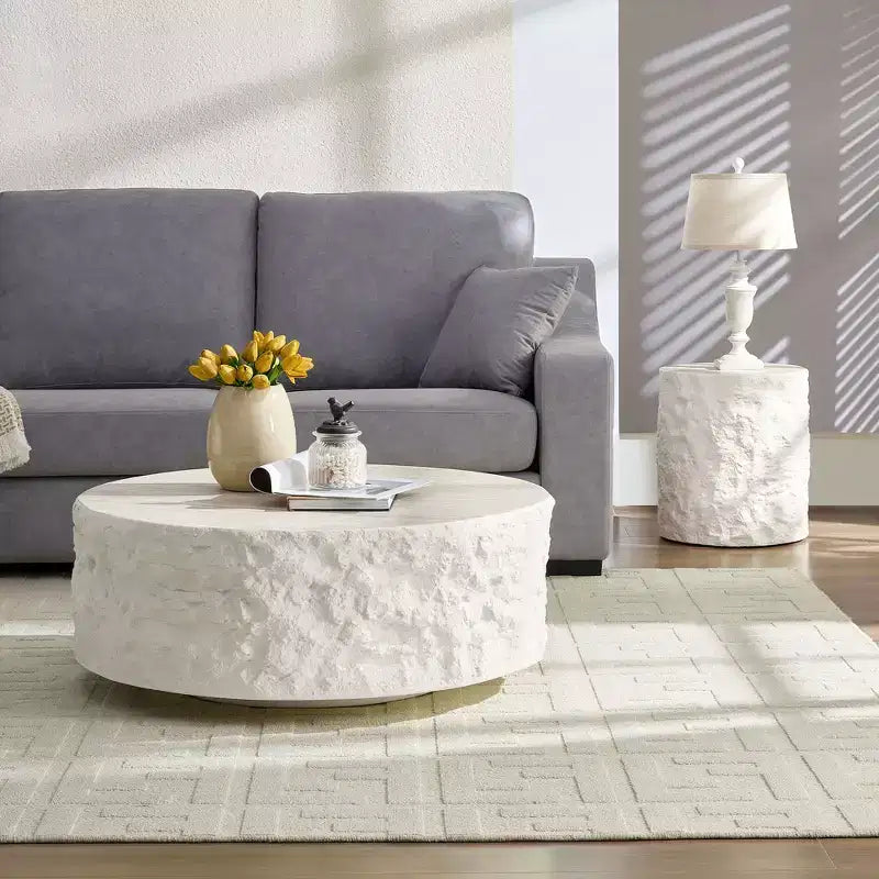 Tavolino da caffè rotondo/quadrato in fibra di vetro, tavolino decorativo, da cocktail, da centro, laterale per divano, senza bisogno di montaggio, beige