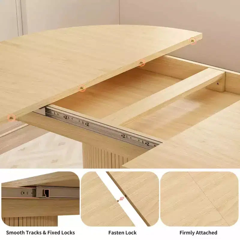 Tavolo allungabile rotondo da cucina e sala da pranzo da 63 con ripiano contenitore a 2 livelli e base a piedistallo, mobile da pranzo ovale e circolare in legno, color noce