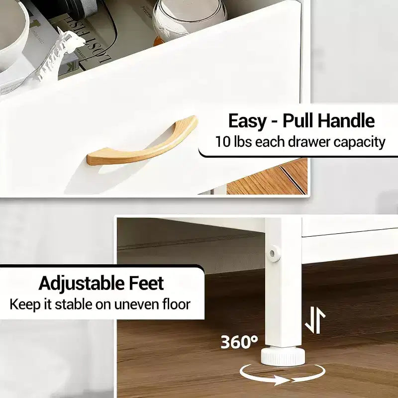 Bedside Table, Side End Table with 4 Fabric Storage Drawers, Bedside Cabinet with Open Storage Shelf, Nightstand for Bedroom, Livingroom, Office