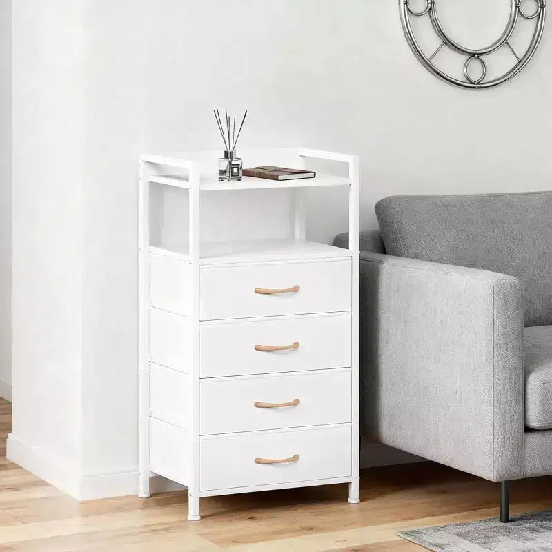 Bedside Table, Side End Table with 4 Fabric Storage Drawers, Bedside Cabinet with Open Storage Shelf, Nightstand for Bedroom, Livingroom, Office