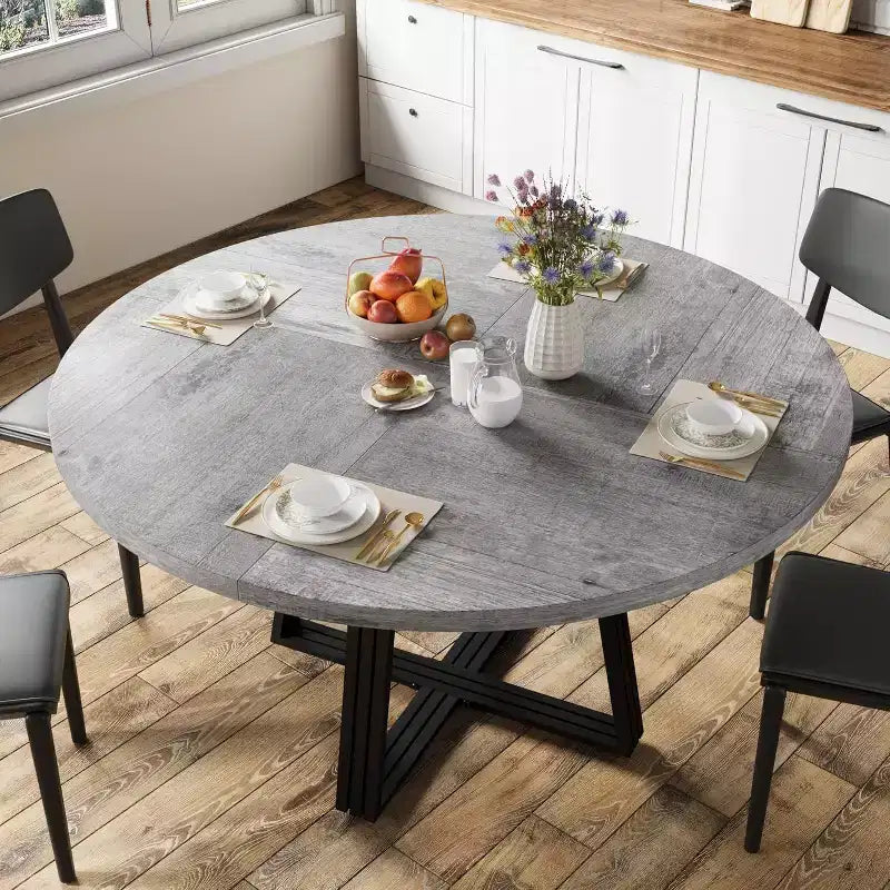 Round Dining Table for 4-6, 42 Farmhouse Kitchen Table with Storage, Circle Dinner Tables for Kitchen, Dining Room, Living Room, Meeting Room