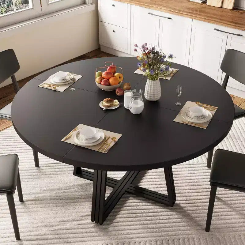 Round Dining Table for 4-6, 42 Farmhouse Kitchen Table with Storage, Circle Dinner Tables for Kitchen, Dining Room, Living Room, Meeting Room