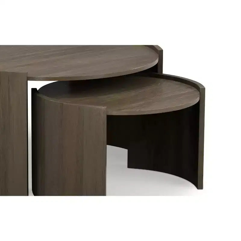 LEGNO MASSELLO DI MANGO Tavolino rotondo contemporaneo componibile a incastro, largo 32 pollici, set da 2 pezzi, completamente assemblato