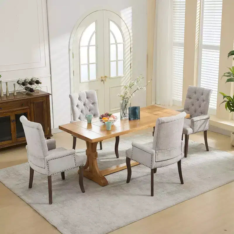 Set da 1 poltrona da pranzo in ciniglia con gambe curve in legno massello, sedie da cucina e sala da pranzo con schienale alto e bottoni capitonné, per soggiorno