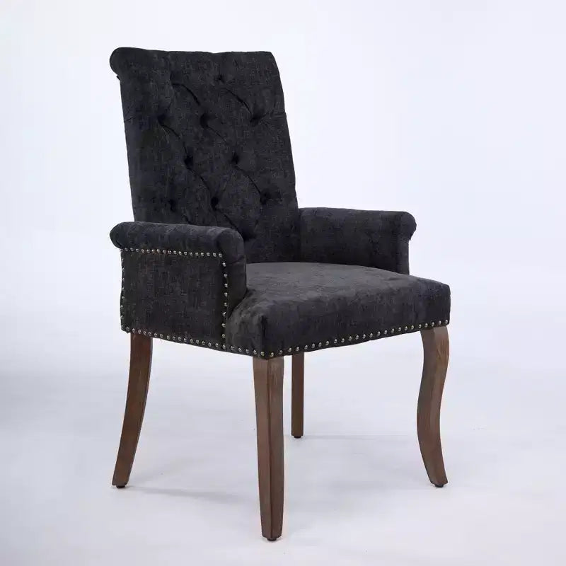Set da 1 poltrona da pranzo in ciniglia con gambe curve in legno massello, sedie da cucina e sala da pranzo con schienale alto e bottoni capitonné, per soggiorno