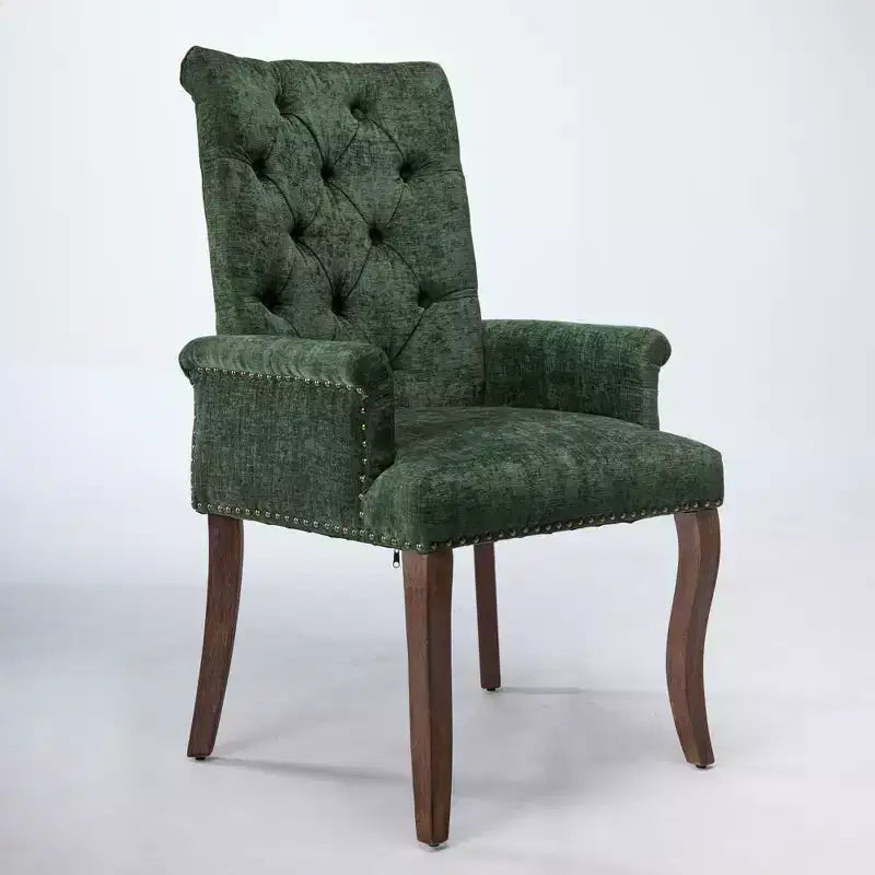 Set da 1 poltrona da pranzo in ciniglia con gambe curve in legno massello, sedie da cucina e sala da pranzo con schienale alto e bottoni capitonné, per soggiorno