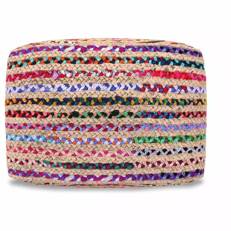 Pouf boho largo 20 pollici in juta/cotone chindi naturale multicolore, assemblato
