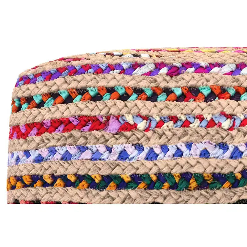 Pouf boho largo 20 pollici in juta/cotone chindi naturale multicolore, assemblato