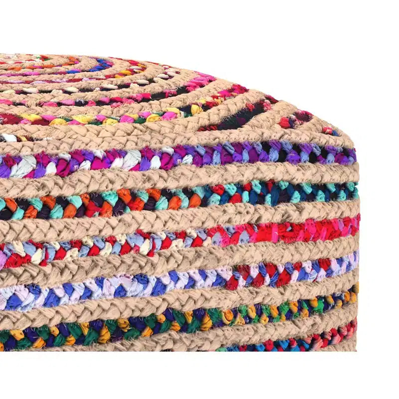 Pouf boho largo 20 pollici in juta/cotone chindi naturale multicolore, assemblato