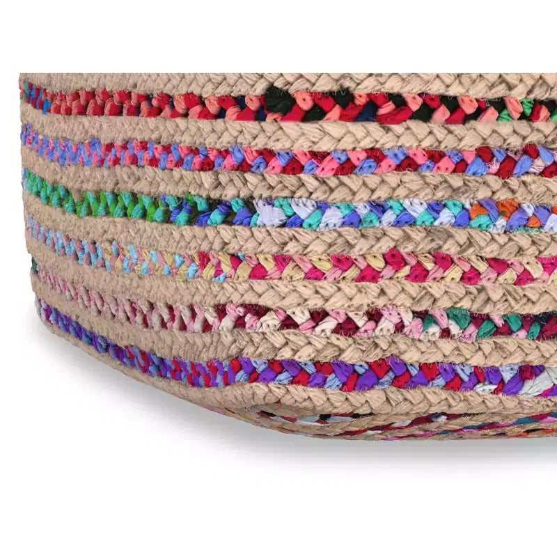 Pouf boho largo 20 pollici in juta/cotone chindi naturale multicolore, assemblato