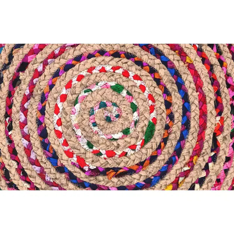 Pouf boho largo 20 pollici in juta/cotone chindi naturale multicolore, assemblato