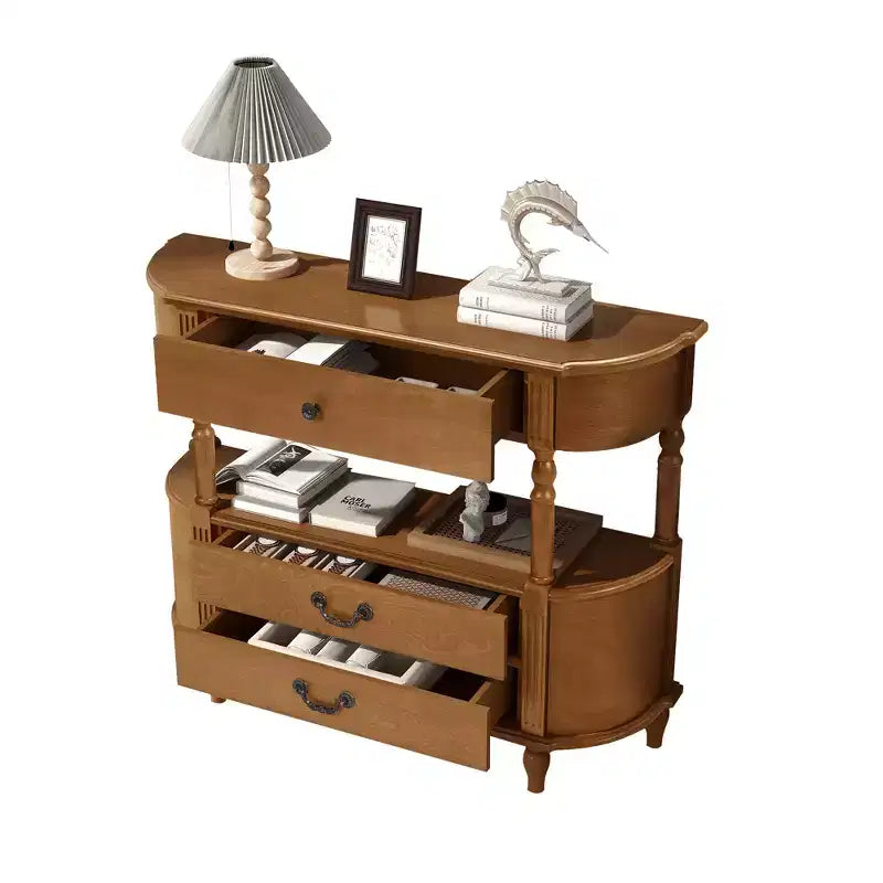 43-inch Vintage Curved Wood Console Table with 3 Drawers, Entryway Table with Storage Shelf, Suitable for Living Room , Brown