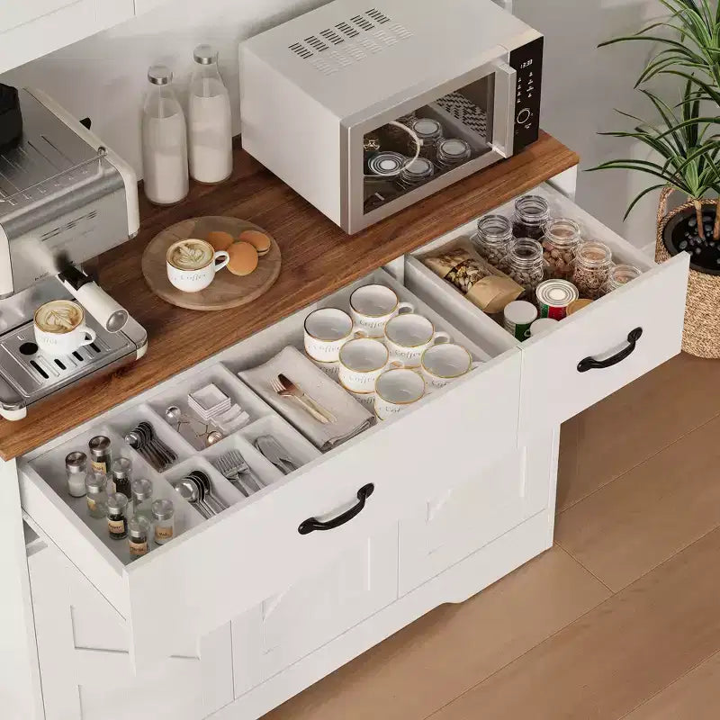 Pantry Cabinet with Charging Station, 71'' Kitchen Pantry Cabinet, Farmhouse Kitchen Hutch with Drawers, Adjustable Shelves for Dining Room