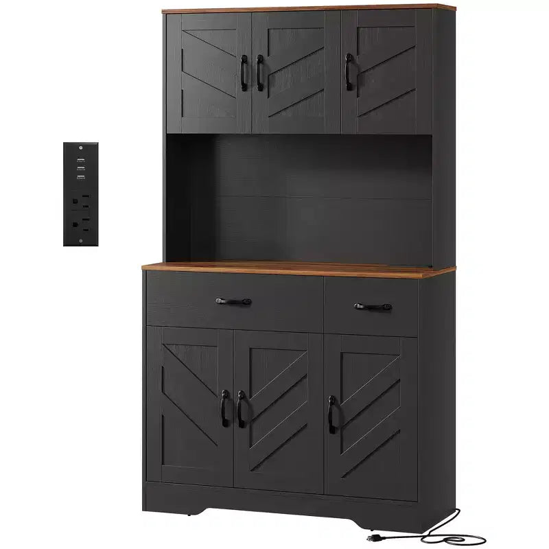 Dispensa da cucina con stazione di ricarica, dispensa da cucina da 71'', credenza in stile rustico con cassetti e ripiani regolabili per sala da pranzo