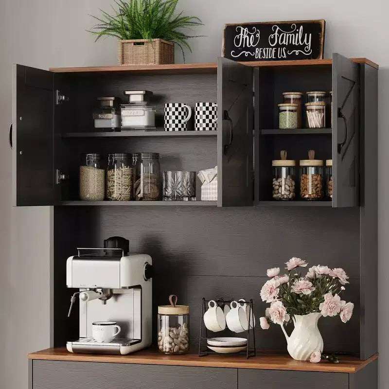 Dispensa da cucina con stazione di ricarica, dispensa da cucina da 71'', credenza in stile rustico con cassetti e ripiani regolabili per sala da pranzo